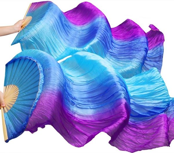 Schleierfächer Wave blau-violett für Bauchtanz aus Seide