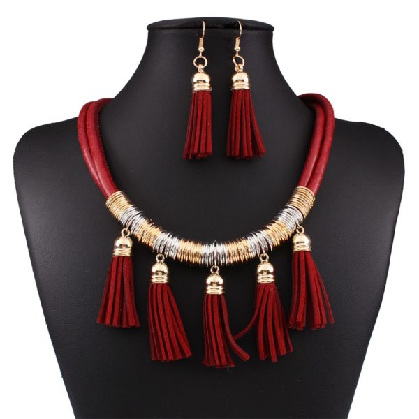 statement-necklaces-fashion-african-jewelry-sets-for-weddings-leather-tassel-necklace-and-earring-set-n3701-jpg Schmuckset Ruloa in rot für Tanz